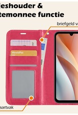Nomfy Hoesje Geschikt voor Samsung A15 Hoes Bookcase Flipcase Book Cover Met 2x Screenprotector - Hoes Geschikt voor Samsung Galaxy A15 Hoesje Book Case - Donkerroze