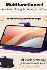 Nomfy Hoesje Geschikt voor Samsung A15 Hoes Bookcase Flipcase Book Cover Met 2x Screenprotector - Hoes Geschikt voor Samsung Galaxy A15 Hoesje Book Case - Paars