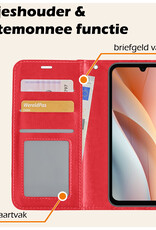 Nomfy Hoesje Geschikt voor Samsung A15 Hoes Bookcase Flipcase Book Cover Met 2x Screenprotector - Hoes Geschikt voor Samsung Galaxy A15 Hoesje Book Case - Rood