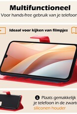 Nomfy Hoesje Geschikt voor Samsung A15 Hoes Bookcase Flipcase Book Cover Met 2x Screenprotector - Hoes Geschikt voor Samsung Galaxy A15 Hoesje Book Case - Rood