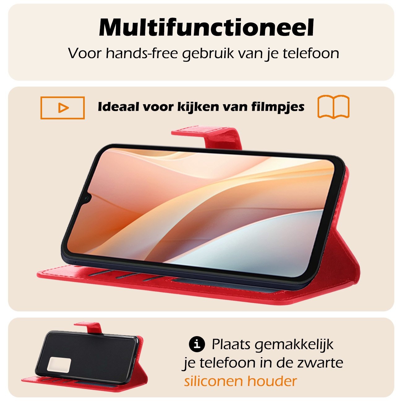 Nomfy Hoesje Geschikt voor Samsung A15 Hoes Bookcase Flipcase Book Cover Met 2x Screenprotector - Hoes Geschikt voor Samsung Galaxy A15 Hoesje Book Case - Rood