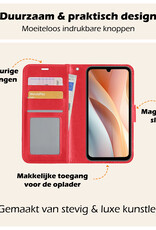 Nomfy Hoesje Geschikt voor Samsung A15 Hoes Bookcase Flipcase Book Cover Met 2x Screenprotector - Hoes Geschikt voor Samsung Galaxy A15 Hoesje Book Case - Rood