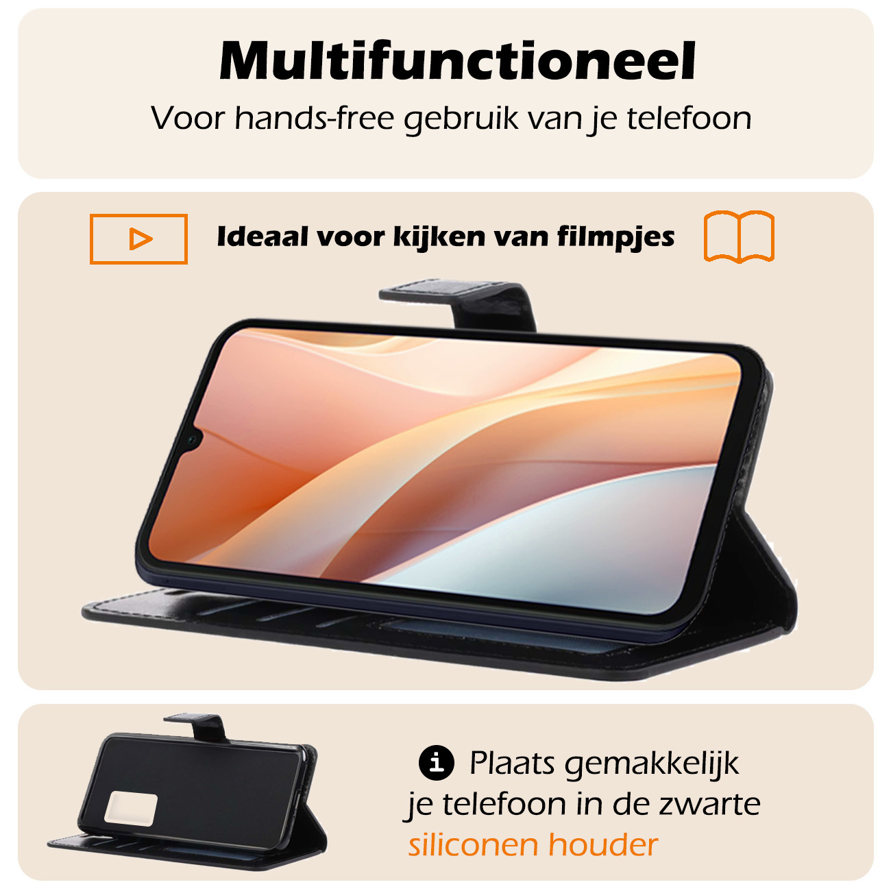 Nomfy Hoesje Geschikt voor Samsung A15 Hoes Bookcase Flipcase Book Cover Met 2x Screenprotector - Hoes Geschikt voor Samsung Galaxy A15 Hoesje Book Case - Zwart