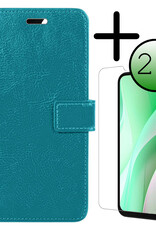BASEY. Hoes Geschikt voor Samsung A15 Hoesje Bookcase Hoes Flip Case Book Cover Met 2x Screenprotector - Hoesje Geschikt voor Samsung Galaxy A15 Hoes Book Case Hoesje - Turquoise