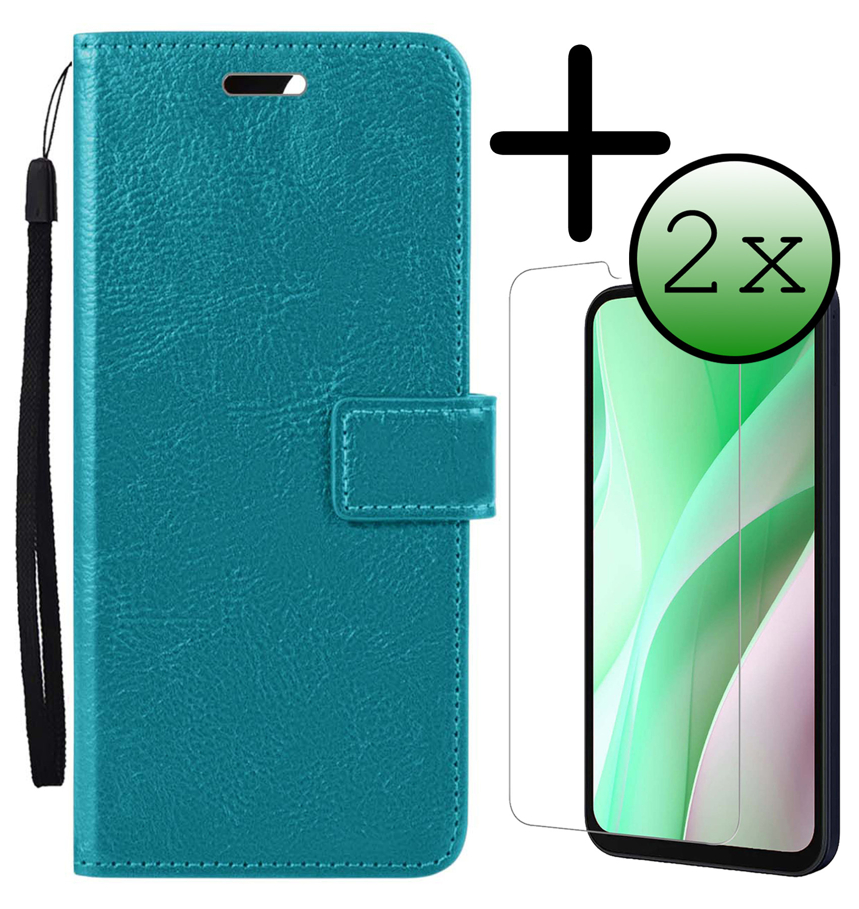 BASEY. Hoes Geschikt voor Samsung A15 Hoesje Bookcase Hoes Flip Case Book Cover Met 2x Screenprotector - Hoesje Geschikt voor Samsung Galaxy A15 Hoes Book Case Hoesje - Turquoise