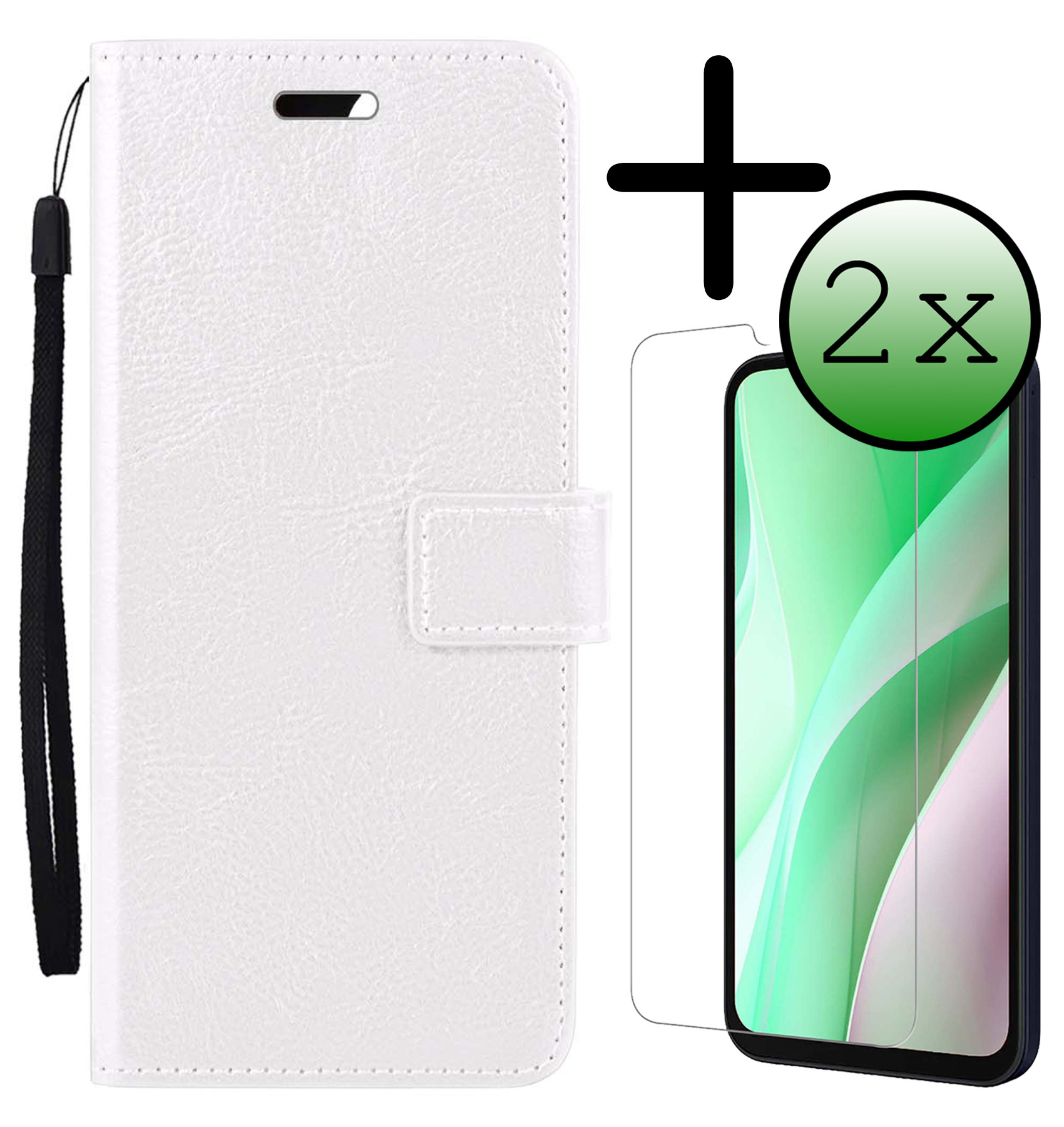 BASEY. Hoes Geschikt voor Samsung A15 Hoesje Bookcase Hoes Flip Case Book Cover Met 2x Screenprotector - Hoesje Geschikt voor Samsung Galaxy A15 Hoes Book Case Hoesje - Wit
