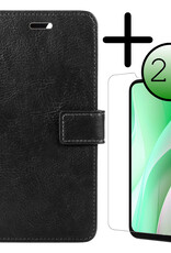 BASEY. Hoes Geschikt voor Samsung A15 Hoesje Bookcase Hoes Flip Case Book Cover Met 2x Screenprotector - Hoesje Geschikt voor Samsung Galaxy A15 Hoes Book Case Hoesje - Zwart