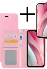 NoXx Hoes Geschikt voor Samsung A15 Hoesje Book Case Hoes Flip Cover Wallet Bookcase Met Screenprotector - Lichtroze