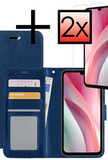 NoXx Hoes Geschikt voor Samsung A15 Hoesje Book Case Hoes Flip Cover Wallet Bookcase Met 2x Screenprotector - Donkerblauw