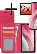 NoXx Hoes Geschikt voor Samsung A15 Hoesje Book Case Hoes Flip Cover Wallet Bookcase Met 2x Screenprotector - Donkerroze