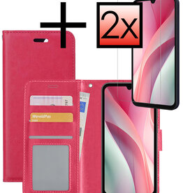 NoXx NoXx Samsung Galaxy A15 Hoesje Bookcase Met 2x Screenprotector - Donkerroze