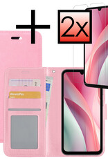 NoXx Hoes Geschikt voor Samsung A15 Hoesje Book Case Hoes Flip Cover Wallet Bookcase Met 2x Screenprotector - Lichtroze