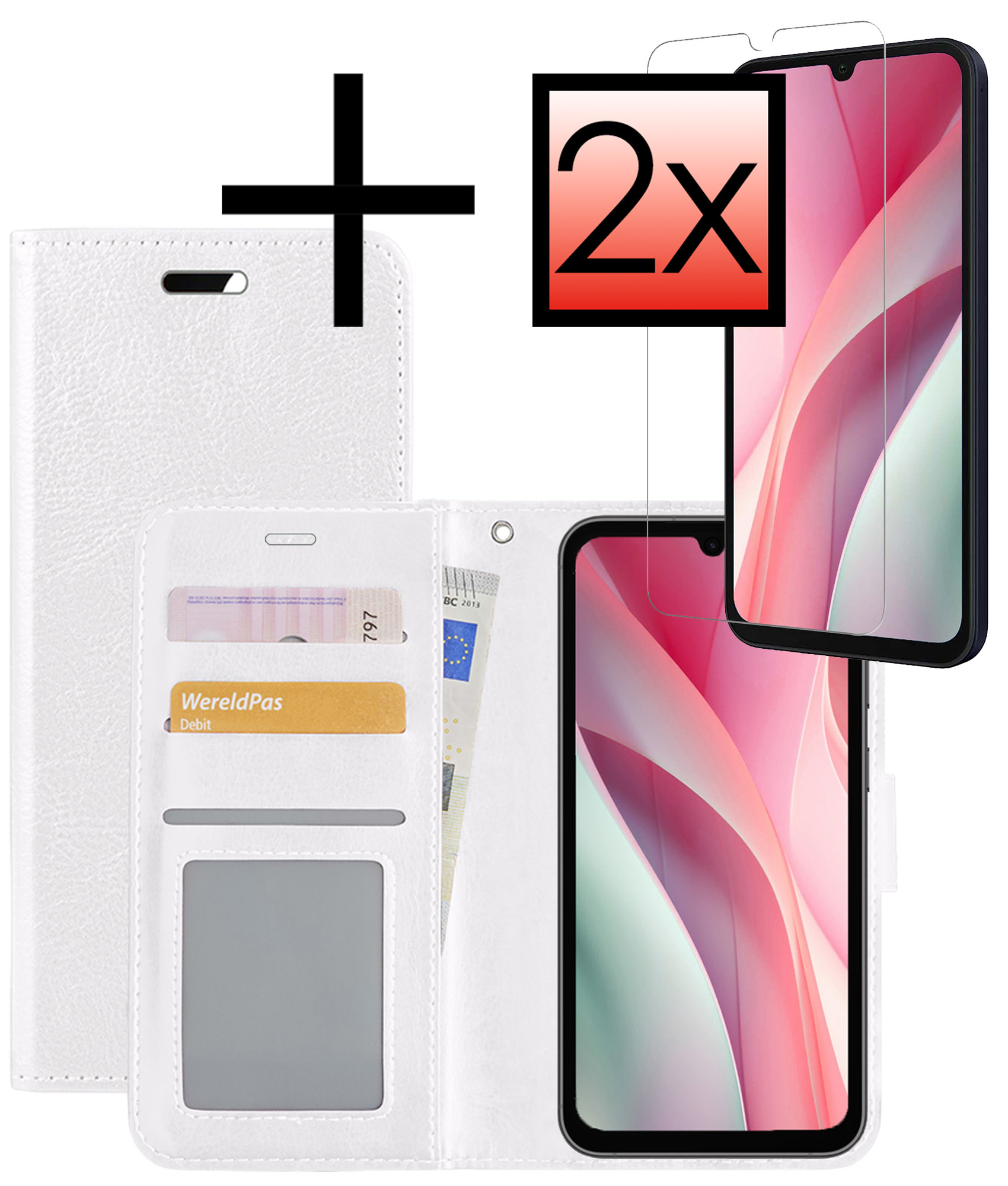 NoXx Hoes Geschikt voor Samsung A15 Hoesje Book Case Hoes Flip Cover Wallet Bookcase Met 2x Screenprotector - Wit