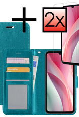 NoXx Hoes Geschikt voor Samsung A15 Hoesje Book Case Hoes Flip Cover Wallet Bookcase Met 2x Screenprotector - Turquoise