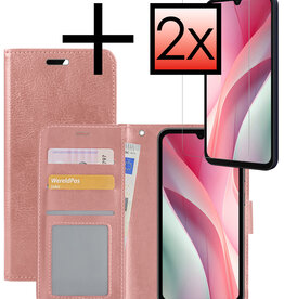 NoXx NoXx Samsung Galaxy A15 Hoesje Bookcase Met 2x Screenprotector - Rose Goud