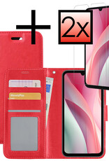 NoXx Hoes Geschikt voor Samsung A15 Hoesje Book Case Hoes Flip Cover Wallet Bookcase Met 2x Screenprotector - Rood