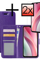 NoXx Hoes Geschikt voor Samsung A15 Hoesje Book Case Hoes Flip Cover Wallet Bookcase Met 2x Screenprotector - Paars