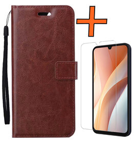 Nomfy Nomfy Samsung Galaxy A15 Hoesje Bookcase Met Screenprotector - Bruin