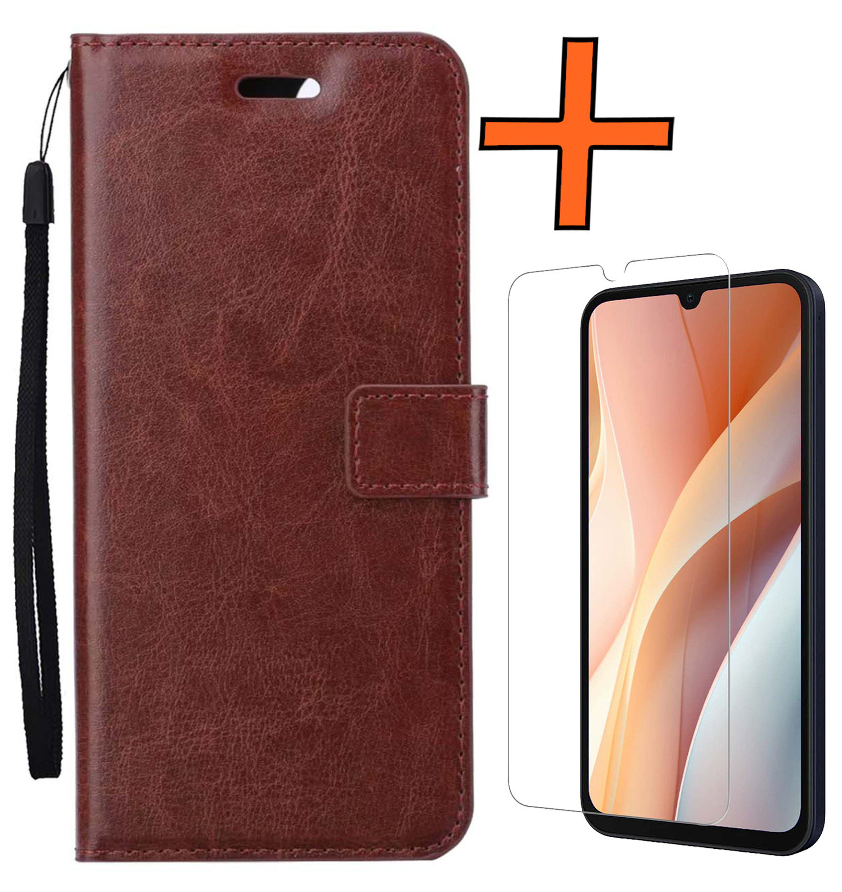 Nomfy Hoesje Geschikt voor Samsung A15 Hoes Bookcase Flipcase Book Cover Met Screenprotector - Hoes Geschikt voor Samsung Galaxy A15 Hoesje Book Case - Bruin