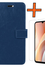 Nomfy Hoesje Geschikt voor Samsung A15 Hoes Bookcase Flipcase Book Cover Met Screenprotector - Hoes Geschikt voor Samsung Galaxy A15 Hoesje Book Case - Donkerblauw