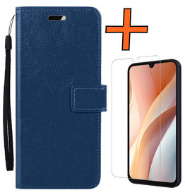 Nomfy Nomfy Samsung Galaxy A15 Hoesje Bookcase Met Screenprotector - Donkerblauw