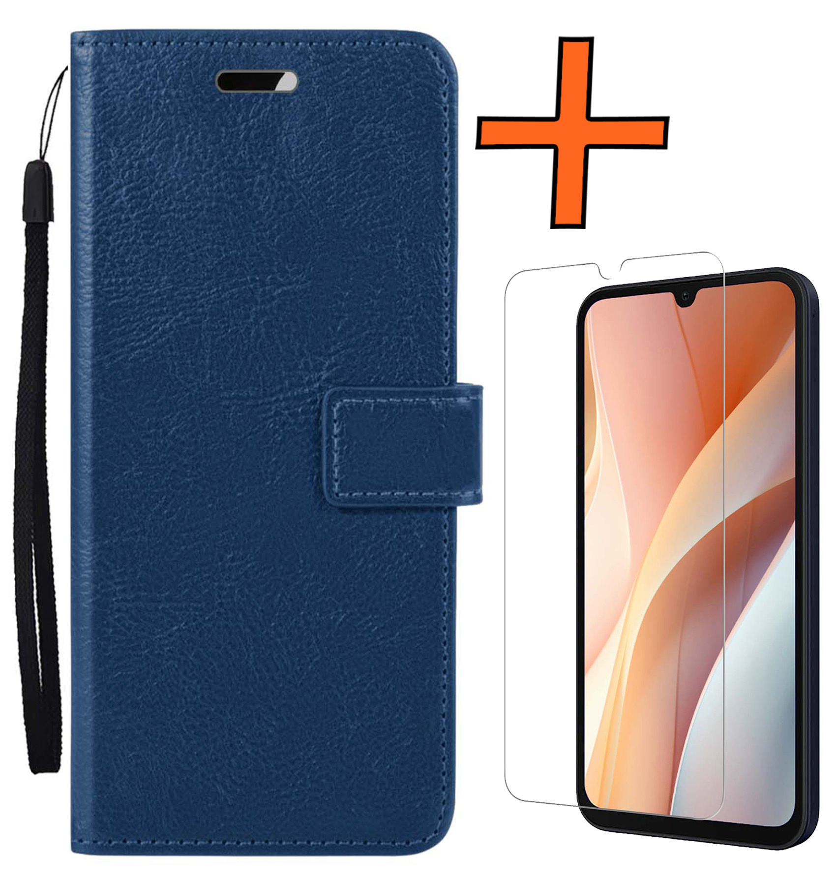 Nomfy Hoesje Geschikt voor Samsung A15 Hoes Bookcase Flipcase Book Cover Met Screenprotector - Hoes Geschikt voor Samsung Galaxy A15 Hoesje Book Case - Donkerblauw