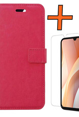 Nomfy Hoesje Geschikt voor Samsung A15 Hoes Bookcase Flipcase Book Cover Met Screenprotector - Hoes Geschikt voor Samsung Galaxy A15 Hoesje Book Case - Donkerroze