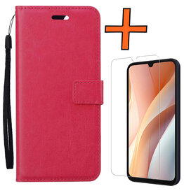 Nomfy Nomfy Samsung Galaxy A15 Hoesje Bookcase Met Screenprotector - Donkerroze
