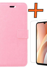 Nomfy Hoesje Geschikt voor Samsung A15 Hoes Bookcase Flipcase Book Cover Met Screenprotector - Hoes Geschikt voor Samsung Galaxy A15 Hoesje Book Case - Lichtroze