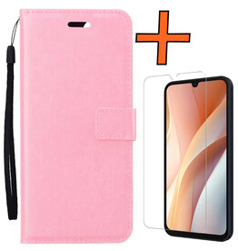 Nomfy Nomfy Samsung Galaxy A15 Hoesje Bookcase Met Screenprotector - Lichtroze