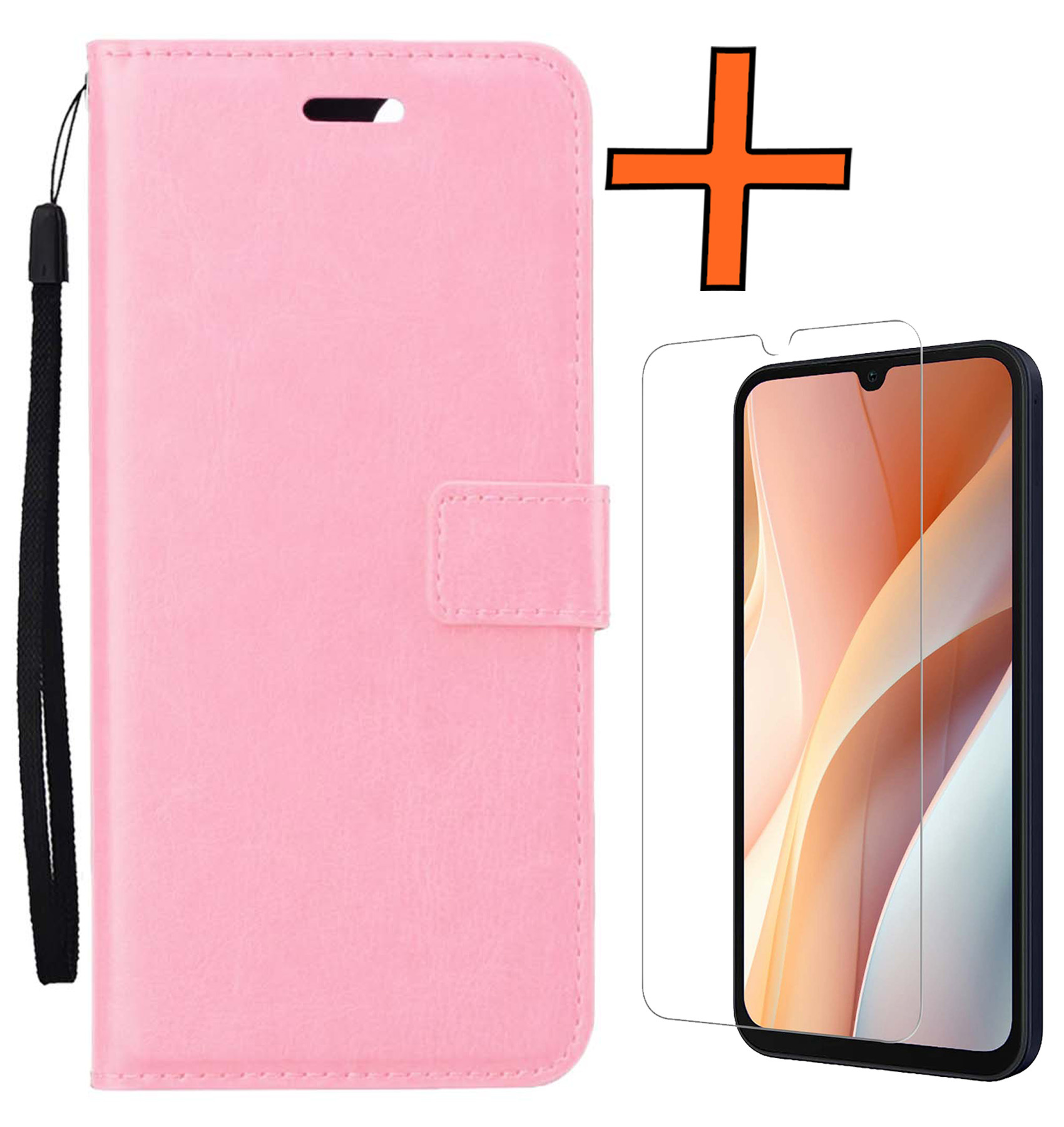Nomfy Hoesje Geschikt voor Samsung A15 Hoes Bookcase Flipcase Book Cover Met Screenprotector - Hoes Geschikt voor Samsung Galaxy A15 Hoesje Book Case - Lichtroze