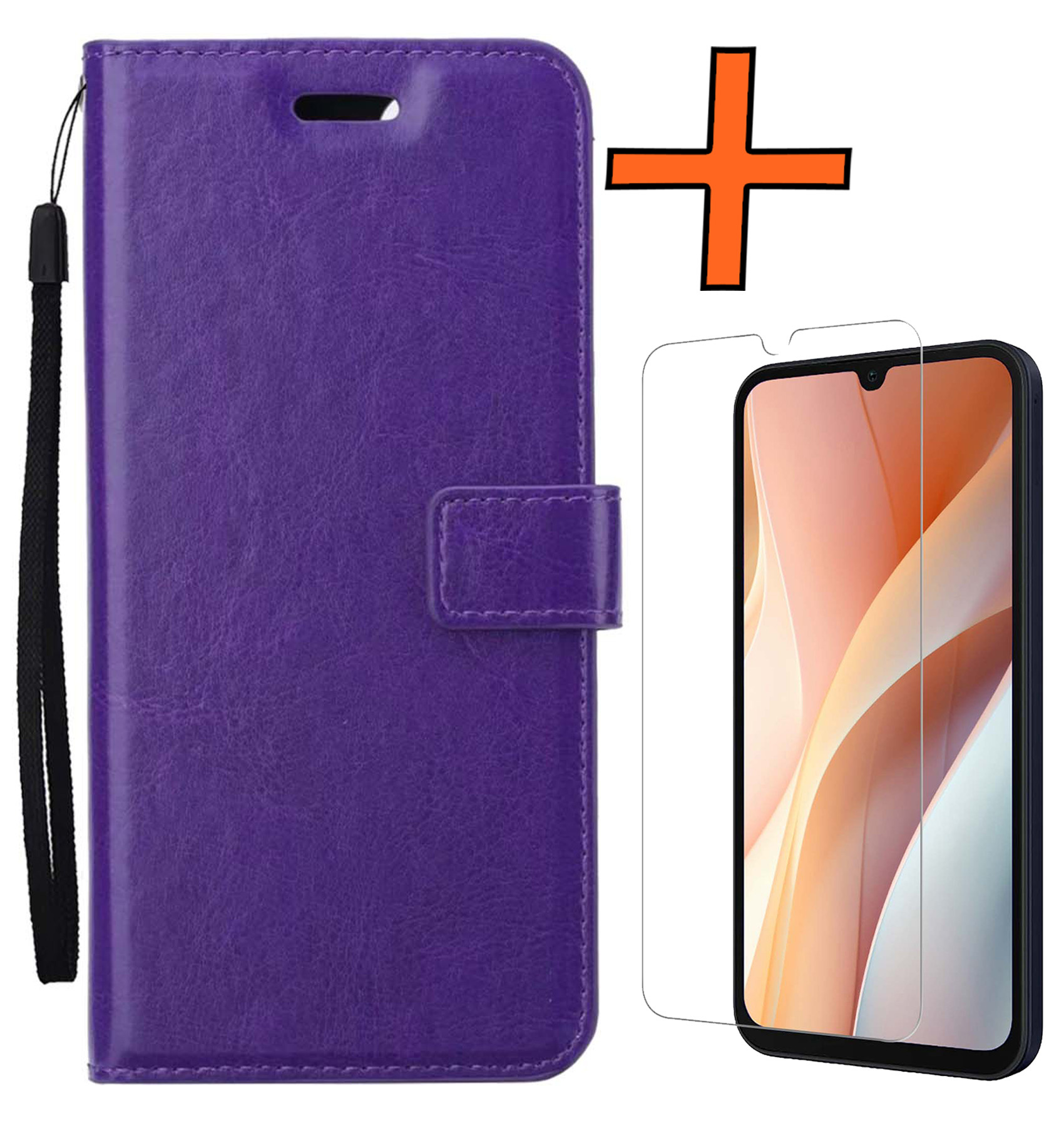 Nomfy Hoesje Geschikt voor Samsung A15 Hoes Bookcase Flipcase Book Cover Met Screenprotector - Hoes Geschikt voor Samsung Galaxy A15 Hoesje Book Case - Paars