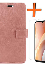 Nomfy Hoesje Geschikt voor Samsung A15 Hoes Bookcase Flipcase Book Cover Met Screenprotector - Hoes Geschikt voor Samsung Galaxy A15 Hoesje Book Case - Rosé goud