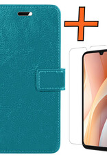 Nomfy Hoesje Geschikt voor Samsung A15 Hoes Bookcase Flipcase Book Cover Met Screenprotector - Hoes Geschikt voor Samsung Galaxy A15 Hoesje Book Case - Turquoise