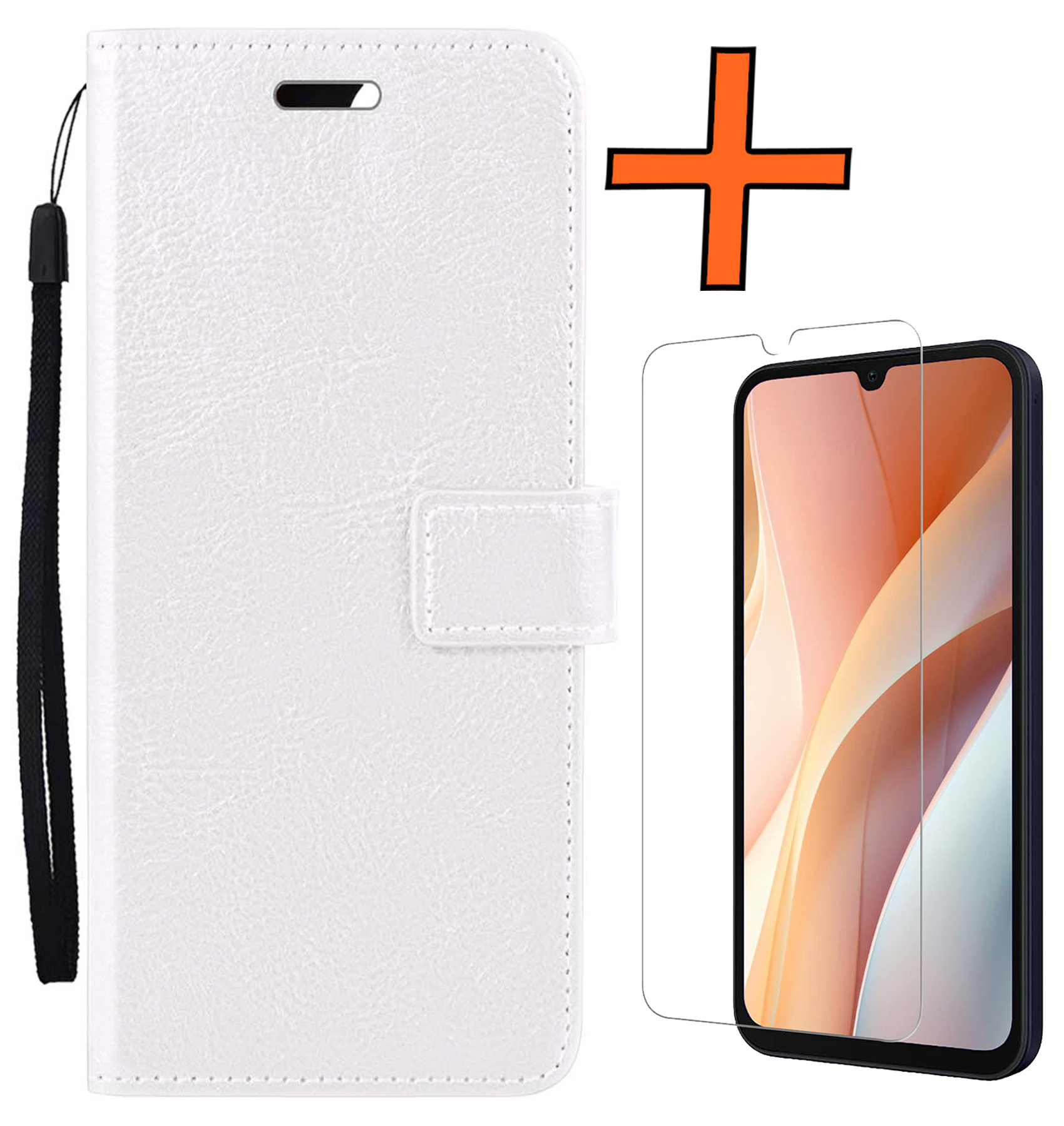 Nomfy Hoesje Geschikt voor Samsung A15 Hoes Bookcase Flipcase Book Cover Met Screenprotector - Hoes Geschikt voor Samsung Galaxy A15 Hoesje Book Case - Wit