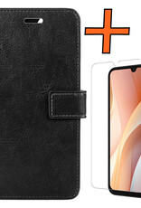 Nomfy Hoesje Geschikt voor Samsung A15 Hoes Bookcase Flipcase Book Cover Met Screenprotector - Hoes Geschikt voor Samsung Galaxy A15 Hoesje Book Case - Zwart
