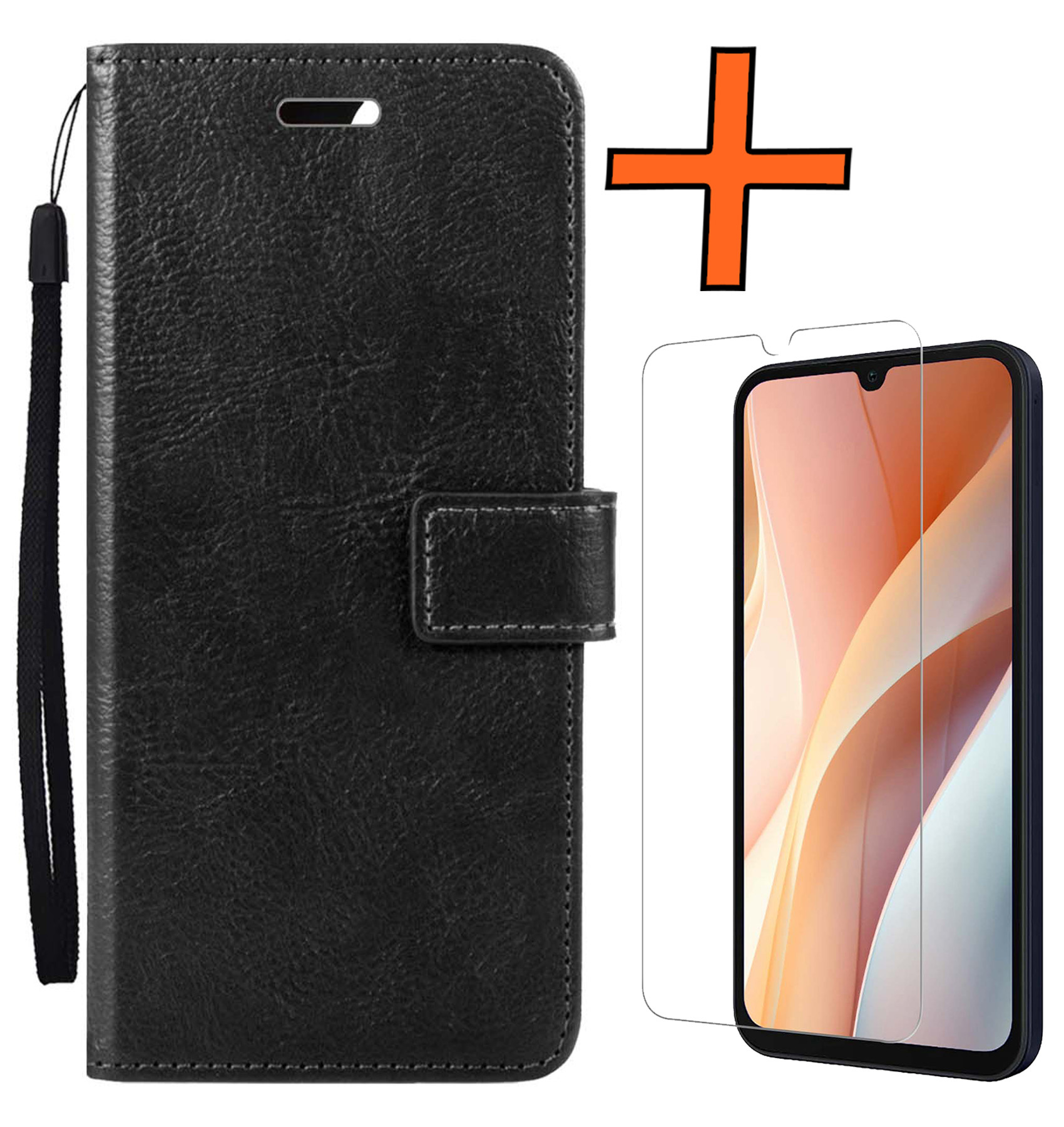 Nomfy Hoesje Geschikt voor Samsung A15 Hoes Bookcase Flipcase Book Cover Met Screenprotector - Hoes Geschikt voor Samsung Galaxy A15 Hoesje Book Case - Zwart
