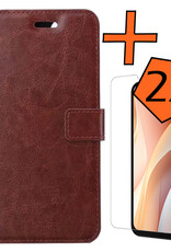 Nomfy Hoesje Geschikt voor Samsung A15 Hoes Bookcase Flipcase Book Cover Met 2x Screenprotector - Hoes Geschikt voor Samsung Galaxy A15 Hoesje Book Case - Bruin