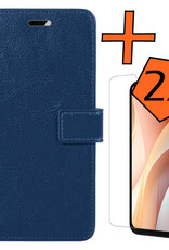 Nomfy Hoesje Geschikt voor Samsung A15 Hoes Bookcase Flipcase Book Cover Met 2x Screenprotector - Hoes Geschikt voor Samsung Galaxy A15 Hoesje Book Case - Donkerblauw