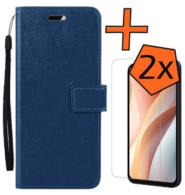 Nomfy Nomfy Samsung Galaxy A15 Hoesje Bookcase Met 2x Screenprotector - Donkerblauw