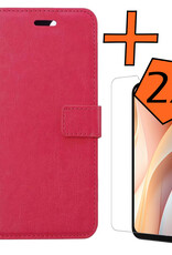 Nomfy Hoesje Geschikt voor Samsung A15 Hoes Bookcase Flipcase Book Cover Met 2x Screenprotector - Hoes Geschikt voor Samsung Galaxy A15 Hoesje Book Case - Donkerroze