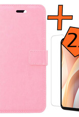 Nomfy Hoesje Geschikt voor Samsung A15 Hoes Bookcase Flipcase Book Cover Met 2x Screenprotector - Hoes Geschikt voor Samsung Galaxy A15 Hoesje Book Case - Lichtroze