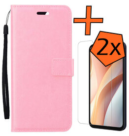 Nomfy Nomfy Samsung Galaxy A15 Hoesje Bookcase Met 2x Screenprotector - Lichtroze