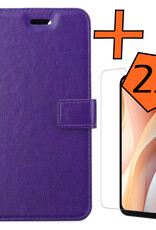 Nomfy Hoesje Geschikt voor Samsung A15 Hoes Bookcase Flipcase Book Cover Met 2x Screenprotector - Hoes Geschikt voor Samsung Galaxy A15 Hoesje Book Case - Paars