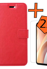 Nomfy Hoesje Geschikt voor Samsung A15 Hoes Bookcase Flipcase Book Cover Met 2x Screenprotector - Hoes Geschikt voor Samsung Galaxy A15 Hoesje Book Case - Rood