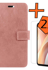 Nomfy Hoesje Geschikt voor Samsung A15 Hoes Bookcase Flipcase Book Cover Met 2x Screenprotector - Hoes Geschikt voor Samsung Galaxy A15 Hoesje Book Case - Rosé goud
