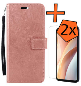 Nomfy Nomfy Samsung Galaxy A15 Hoesje Bookcase Met 2x Screenprotector - Rose Goud