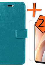 Nomfy Hoesje Geschikt voor Samsung A15 Hoes Bookcase Flipcase Book Cover Met 2x Screenprotector - Hoes Geschikt voor Samsung Galaxy A15 Hoesje Book Case - Turquoise
