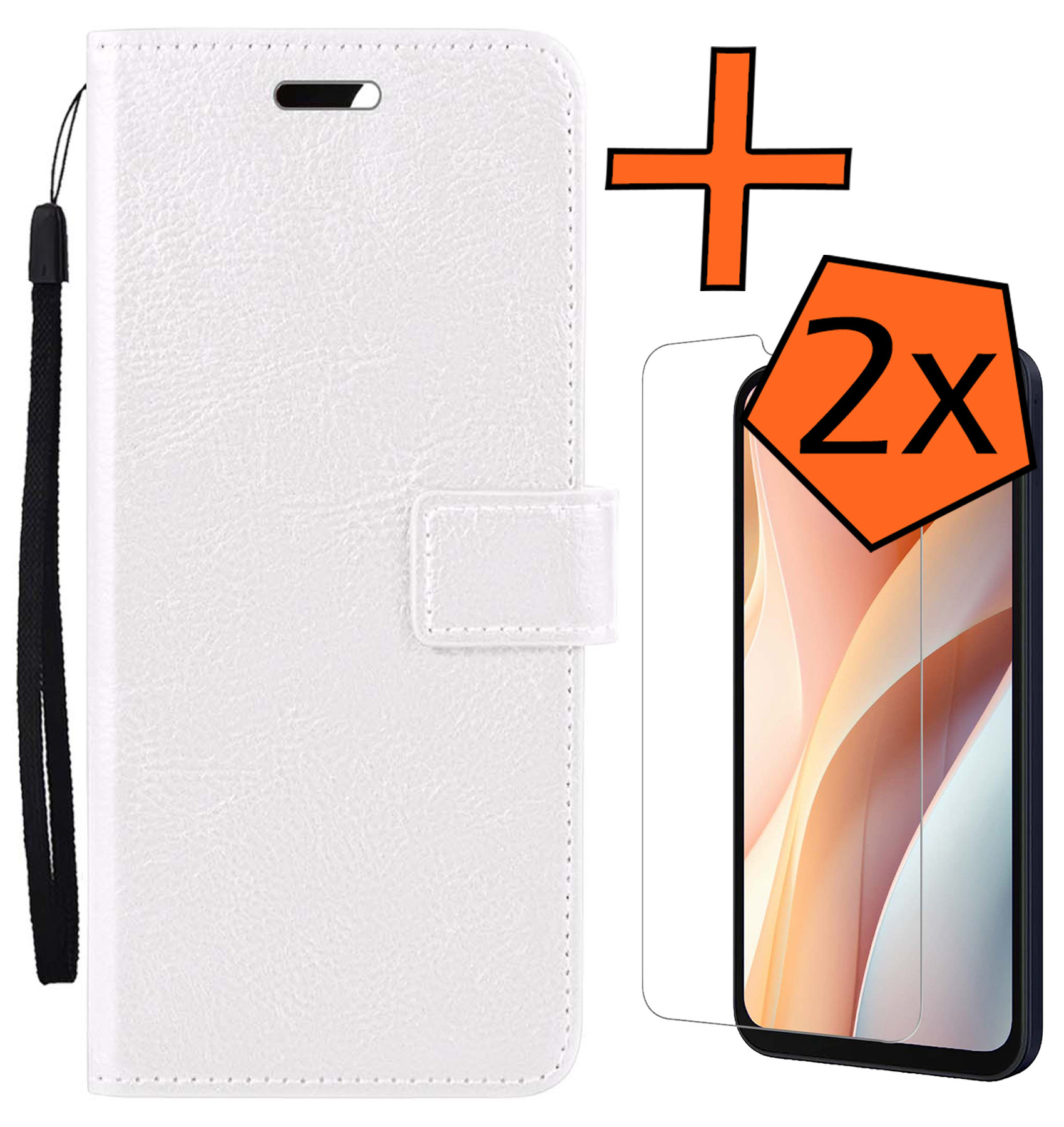 Nomfy Hoesje Geschikt voor Samsung A15 Hoes Bookcase Flipcase Book Cover Met 2x Screenprotector - Hoes Geschikt voor Samsung Galaxy A15 Hoesje Book Case - Wit
