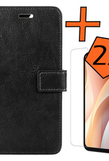 Nomfy Hoesje Geschikt voor Samsung A15 Hoes Bookcase Flipcase Book Cover Met 2x Screenprotector - Hoes Geschikt voor Samsung Galaxy A15 Hoesje Book Case - Zwart